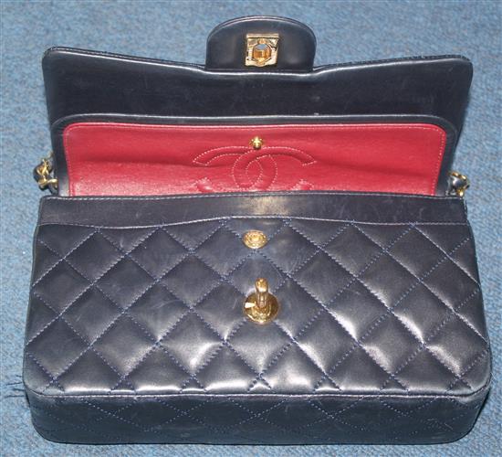 A vintage Chanel dark blue lamb skin quilted handbag,